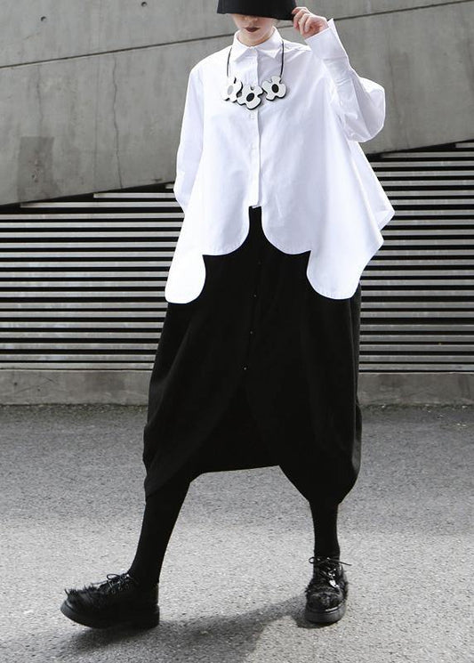 Elegant white cotton clothes For Women asymmetric hem summer shirts