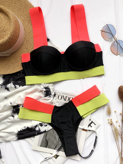 Ellolace Women'S Swimsuits Sexy Swimwear Patchwork Bikini Woman Push Up Biquini Neon Bikinis Swimsuit Bathing Suits 2021