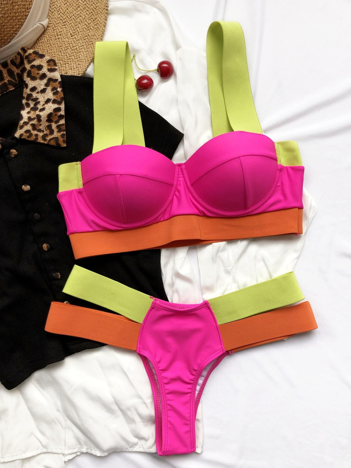 Ellolace Women'S Swimsuits Sexy Swimwear Patchwork Bikini Woman Push Up Biquini Neon Bikinis Swimsuit Bathing Suits 2021