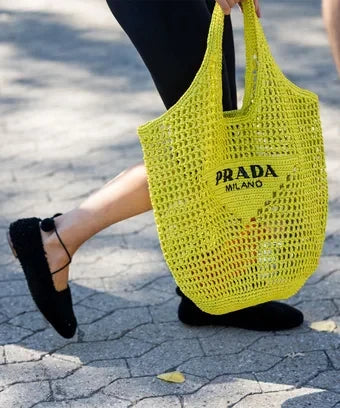 Prada Raffia Tote Bag-Yellow
