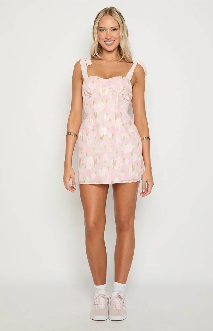 Bambi Pink Floral Mini Dress