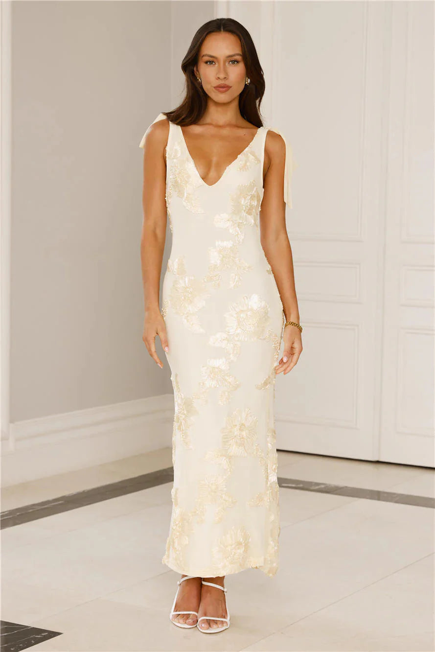 Golden Doll Mesh Maxi Dress Yellow