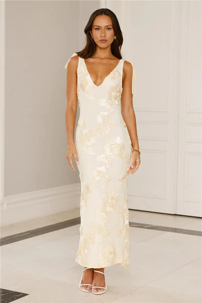 Golden Doll Mesh Maxi Dress Yellow