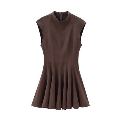 Fashion Solid Mini Pleated Dress For Women Y2K Elegant Sleeveless Slim Evening Party Short Dress Lady New Chic Street Vestidos