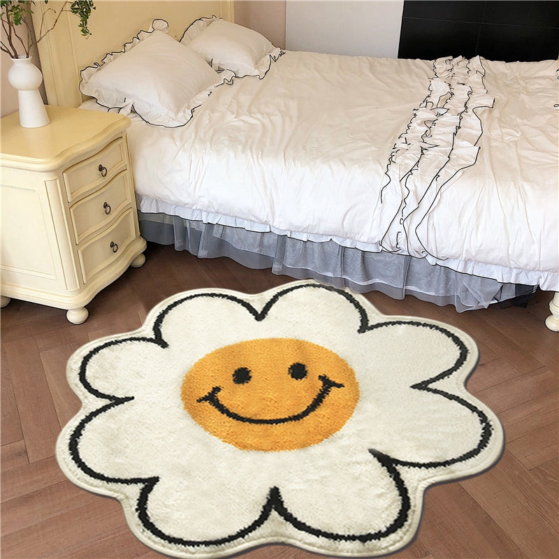 Flower Rug For Living Room Nordic Smiley Flower Carpet Bedroom Bedside Area Rug Plush Floor Mat Home Decor Non-Slip Bath Mat