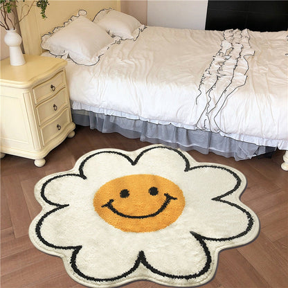 Flower Rug For Living Room Nordic Smiley Flower Carpet Bedroom Bedside Area Rug Plush Floor Mat Home Decor Non-Slip Bath Mat