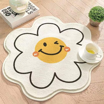 Flower Rug For Living Room Nordic Smiley Flower Carpet Bedroom Bedside Area Rug Plush Floor Mat Home Decor Non-Slip Bath Mat