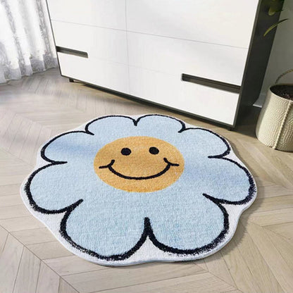 Flower Rug For Living Room Nordic Smiley Flower Carpet Bedroom Bedside Area Rug Plush Floor Mat Home Decor Non-Slip Bath Mat