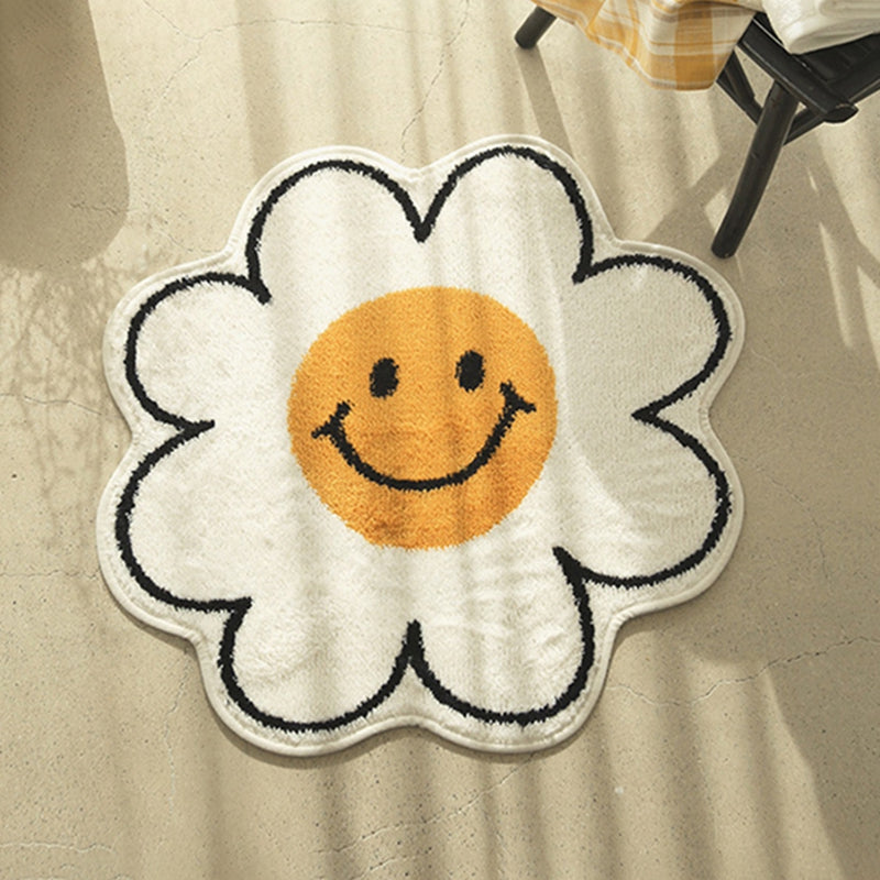 Flower Rug For Living Room Nordic Smiley Flower Carpet Bedroom Bedside Area Rug Plush Floor Mat Home Decor Non-Slip Bath Mat