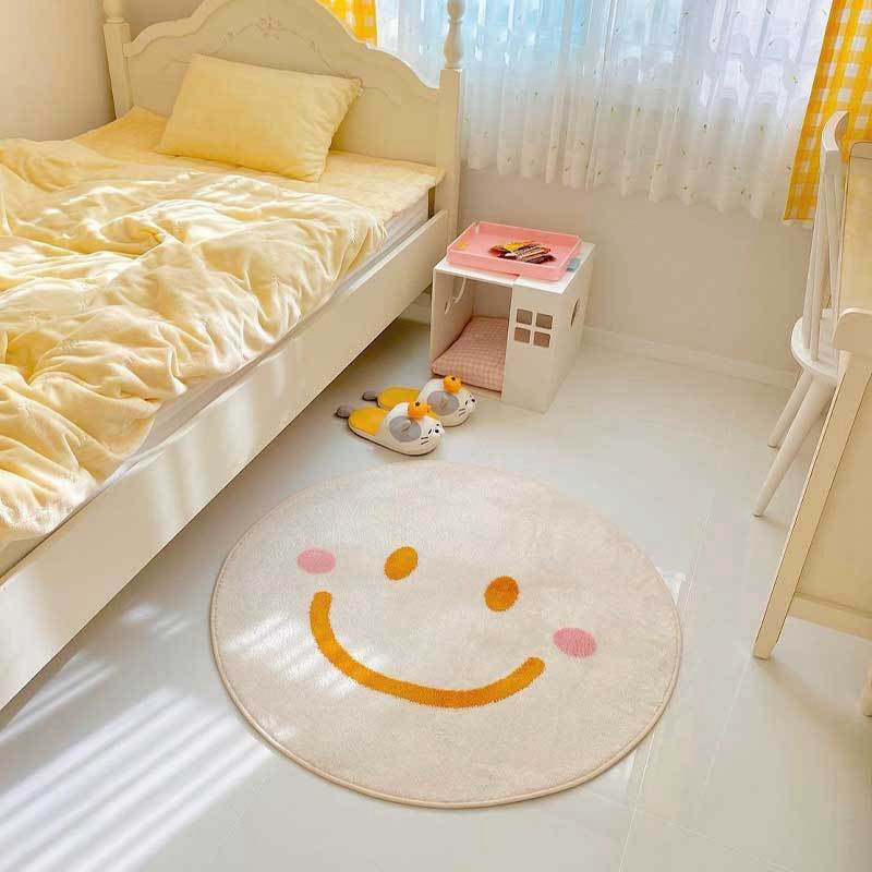 Flower Rug For Living Room Nordic Smiley Flower Carpet Bedroom Bedside Area Rug Plush Floor Mat Home Decor Non-Slip Bath Mat