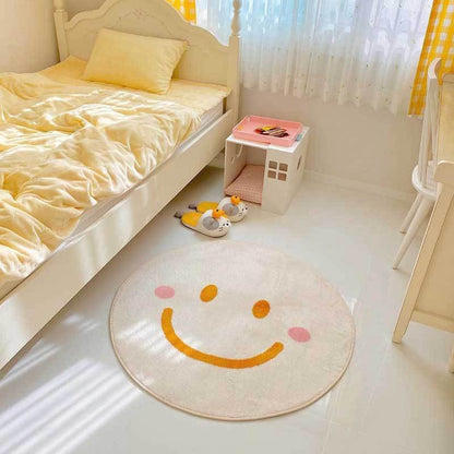 Flower Rug For Living Room Nordic Smiley Flower Carpet Bedroom Bedside Area Rug Plush Floor Mat Home Decor Non-Slip Bath Mat