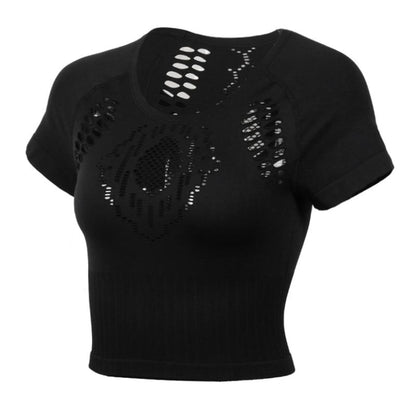 Grey Seamless Yoga Workout Top Shirts For Women Gym Crop Top Hollow Out Fitness Tops Shirts Crop Workout Top Running
