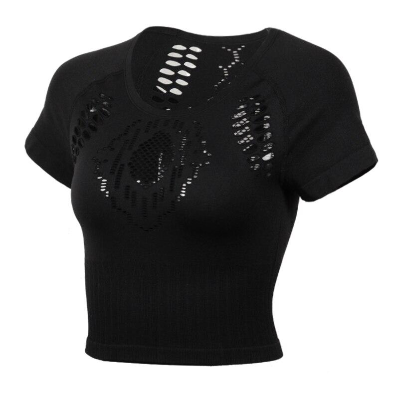 Grey Seamless Yoga Workout Top Shirts For Women Gym Crop Top Hollow Out Fitness Tops Shirts Crop Workout Top Running