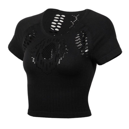 Grey Seamless Yoga Workout Top Shirts For Women Gym Crop Top Hollow Out Fitness Tops Shirts Crop Workout Top Running