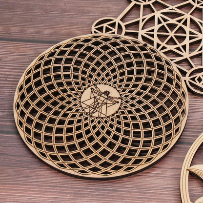 1Pc Flower Of Life Shape Wooden Wall Sign Laser Cut Non-Slip Coaster Set Wood Placemats Table Mat Round Cup Pad Art Home Decor