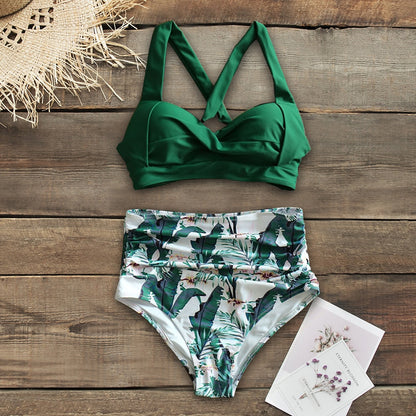 Sexy High Waist Bikini Floral Halter Plus Size Swimwear Women Swimsuit Female Bikini Set Bodysuit Bathing Suit Summer Biquini Xxl