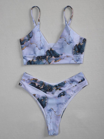 2021 New Print Sport Bandeau Push Up Bikinis Sexy Marble Women Swimsuit High Waist Swimwear Women Bathing Suit Beach Wear