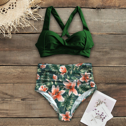 Sexy High Waist Bikini Floral Halter Plus Size Swimwear Women Swimsuit Female Bikini Set Bodysuit Bathing Suit Summer Biquini Xxl