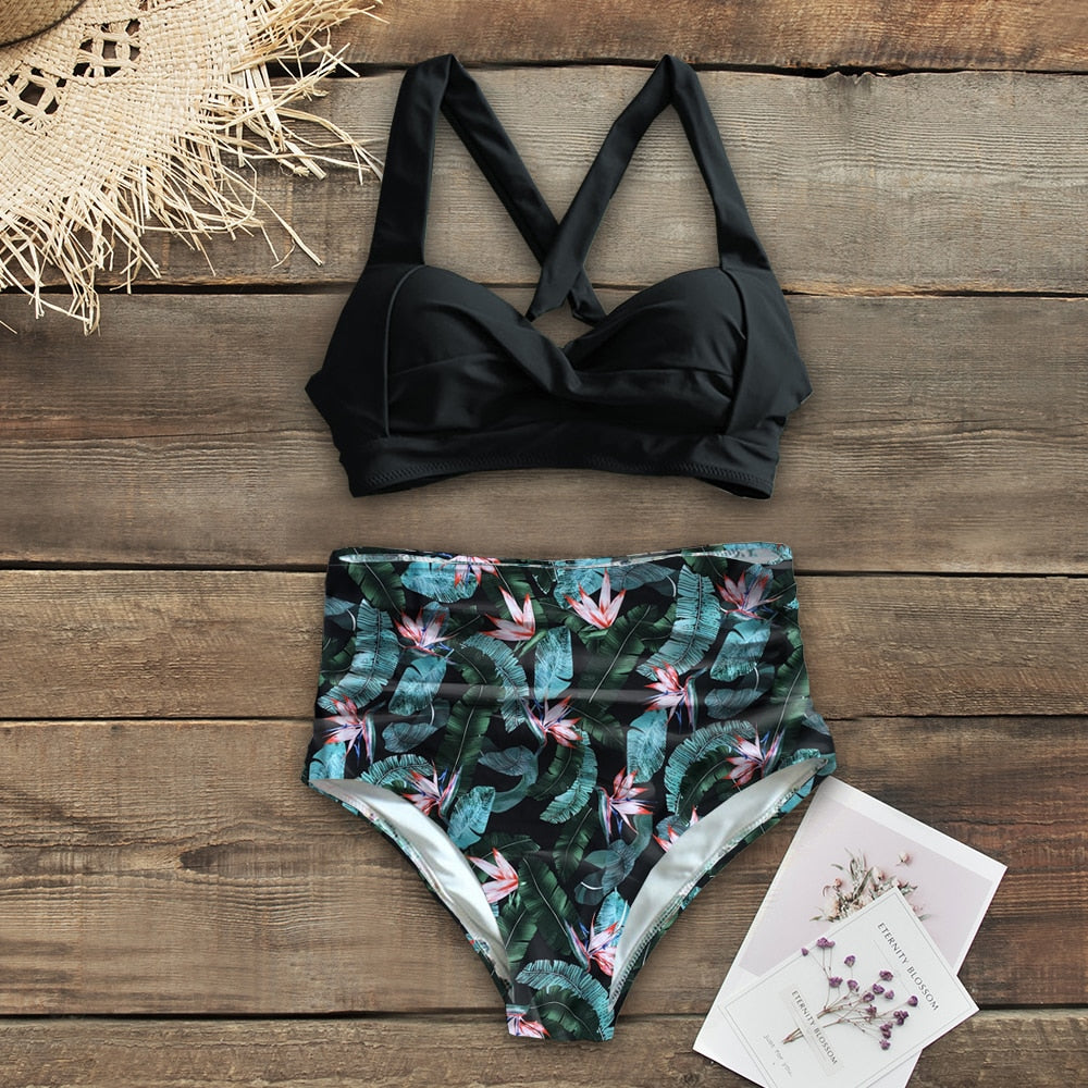Sexy High Waist Bikini Floral Halter Plus Size Swimwear Women Swimsuit Female Bikini Set Bodysuit Bathing Suit Summer Biquini Xxl
