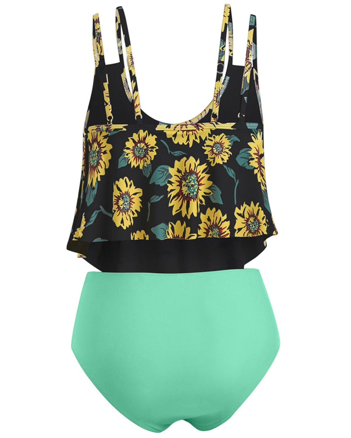 Summer High Waist Sunflower Print Split Swimsuit