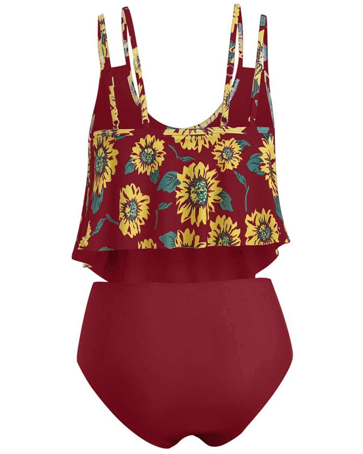 Summer High Waist Sunflower Print Split Swimsuit