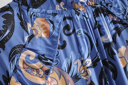 Print Frill Dress Women Tiers V-Neck Long Sleeve Dress Autumn  New Boho Dress
