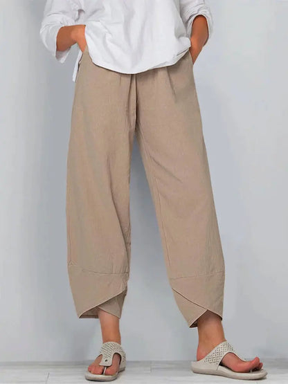 Vintage Print Women Pants Fashion Irregular Casual High Waist Elastic Waist Straight Loose Trousers Summer Lady Cargo Pantalon
