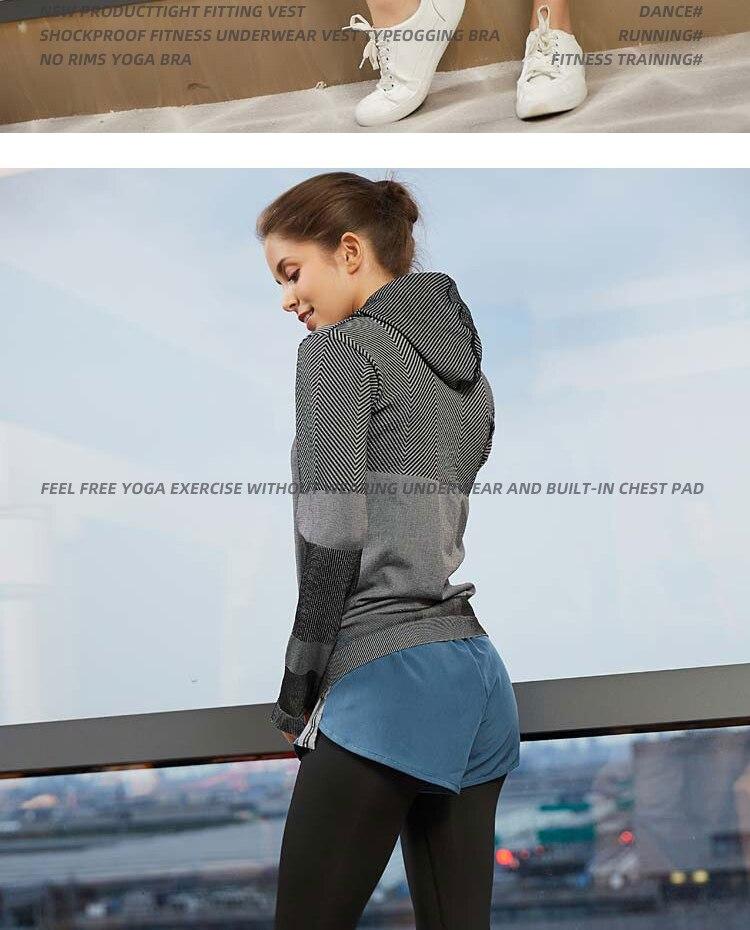 Splice Color Gym Workout Jackets Women Quick Dry Yoga Seamless Sport Fitness Coat Outwear Zipper Training Running Jacket Women'S