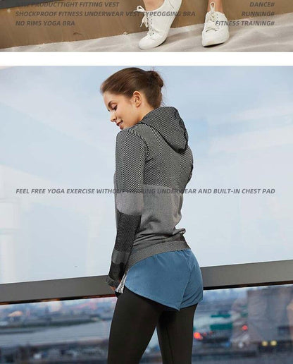 Splice Color Gym Workout Jackets Women Quick Dry Yoga Seamless Sport Fitness Coat Outwear Zipper Training Running Jacket Women'S