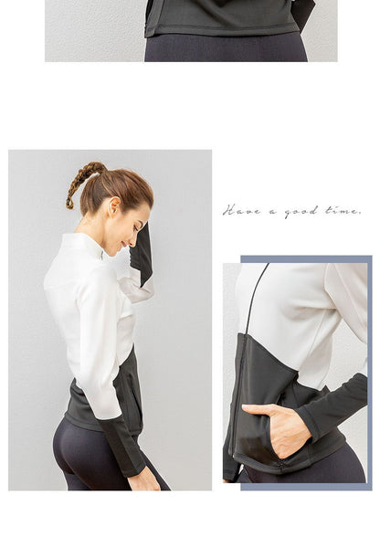 Autumn And Winter New Style Zip Cardigan Panel Sports Yoga Clothes Women'S Outdoor Training Running Fitne