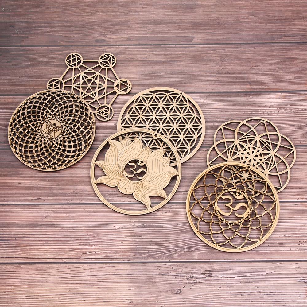 1Pc Flower Of Life Shape Wooden Wall Sign Laser Cut Non-Slip Coaster Set Wood Placemats Table Mat Round Cup Pad Art Home Decor