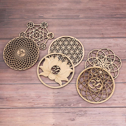 1Pc Flower Of Life Shape Wooden Wall Sign Laser Cut Non-Slip Coaster Set Wood Placemats Table Mat Round Cup Pad Art Home Decor