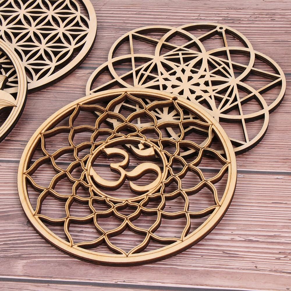 1Pc Flower Of Life Shape Wooden Wall Sign Laser Cut Non-Slip Coaster Set Wood Placemats Table Mat Round Cup Pad Art Home Decor