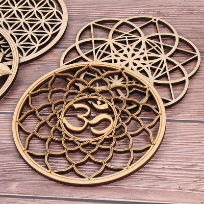 1Pc Flower Of Life Shape Wooden Wall Sign Laser Cut Non-Slip Coaster Set Wood Placemats Table Mat Round Cup Pad Art Home Decor