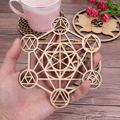 1Pc Flower Of Life Shape Wooden Wall Sign Laser Cut Non-Slip Coaster Set Wood Placemats Table Mat Round Cup Pad Art Home Decor