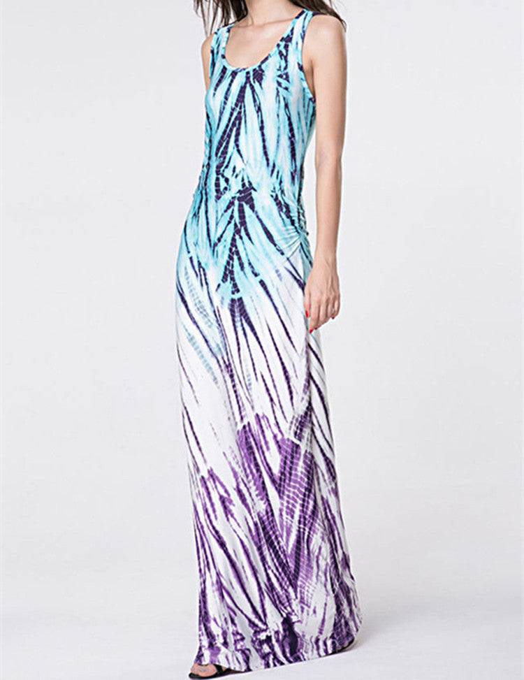 Casual Female Dress Plus Size Woman Dress Max Sleeveless O-Neck Vestido Printing