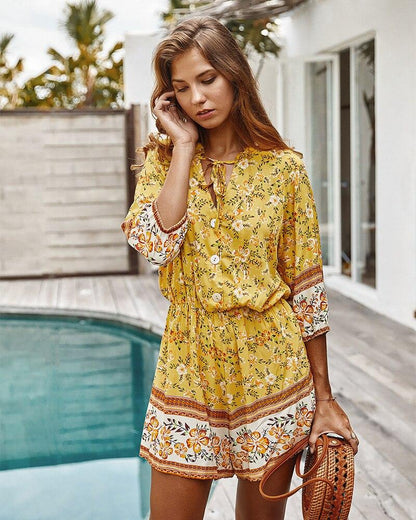 Women'S Floral Summer New Fashion V-Neck Casual Jumpsuit