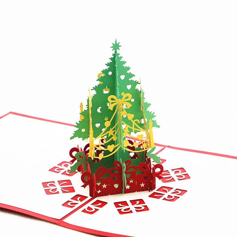 3Pcs/Lot Handmade 3D Design Stand Up Christmas Tree Greeting Card Holiday Happy New Year Holiday Gift Bright Color