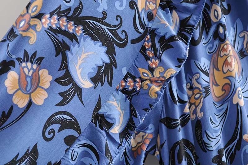 Print Frill Dress Women Tiers V-Neck Long Sleeve Dress Autumn  New Boho Dress