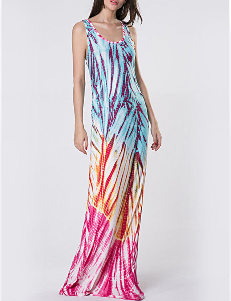 Casual Female Dress Plus Size Woman Dress Max Sleeveless O-Neck Vestido Printing