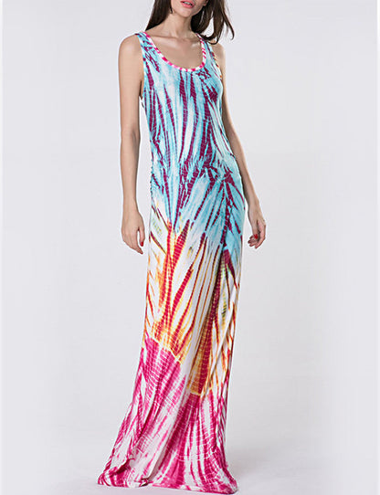 Casual Female Dress Plus Size Woman Dress Max Sleeveless O-Neck Vestido Printing