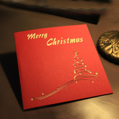 3Pcs/Lot Handmade 3D Design Stand Up Christmas Tree Greeting Card Holiday Happy New Year Holiday Gift Bright Color