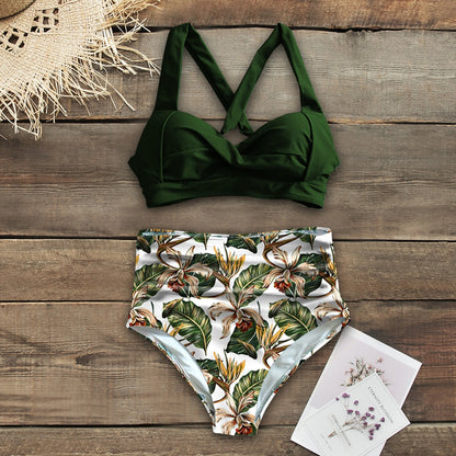 Sexy High Waist Bikini Floral Halter Plus Size Swimwear Women Swimsuit Female Bikini Set Bodysuit Bathing Suit Summer Biquini Xxl