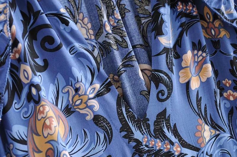 Print Frill Dress Women Tiers V-Neck Long Sleeve Dress Autumn  New Boho Dress