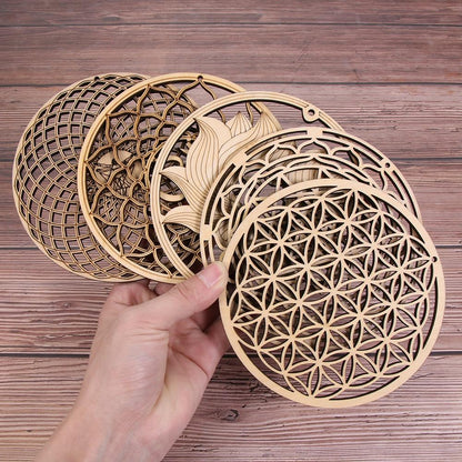 1Pc Flower Of Life Shape Wooden Wall Sign Laser Cut Non-Slip Coaster Set Wood Placemats Table Mat Round Cup Pad Art Home Decor