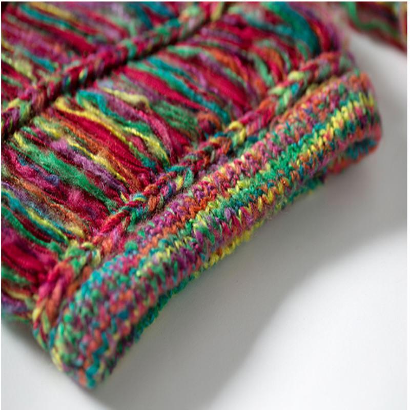 Cardigan Feminino Real Wool Women Sweaters And Poncho  New Women'S Loose Cardigan Knit Hand-Knitted Rainbow Tassels Woman