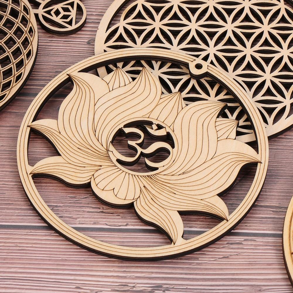 1Pc Flower Of Life Shape Wooden Wall Sign Laser Cut Non-Slip Coaster Set Wood Placemats Table Mat Round Cup Pad Art Home Decor