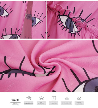 Wrinkle-Free Pink Eyes Chiffon Dresses Sexy Short Sleeve 2021 Summer Beach Dress Women Beach Wear Swim Suit Cover Up D1