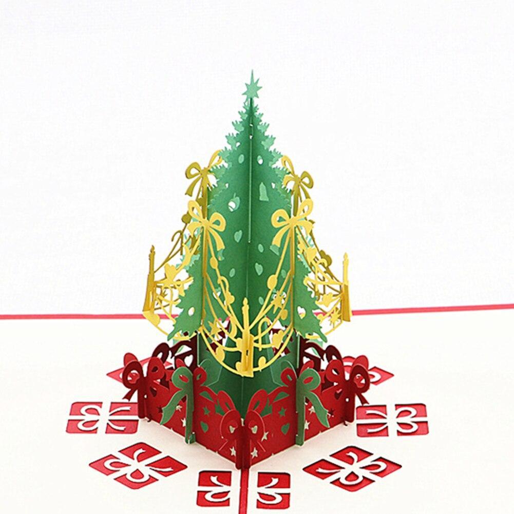 3Pcs/Lot Handmade 3D Design Stand Up Christmas Tree Greeting Card Holiday Happy New Year Holiday Gift Bright Color