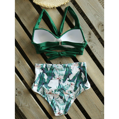 Sexy High Waist Bikini Floral Halter Plus Size Swimwear Women Swimsuit Female Bikini Set Bodysuit Bathing Suit Summer Biquini Xxl